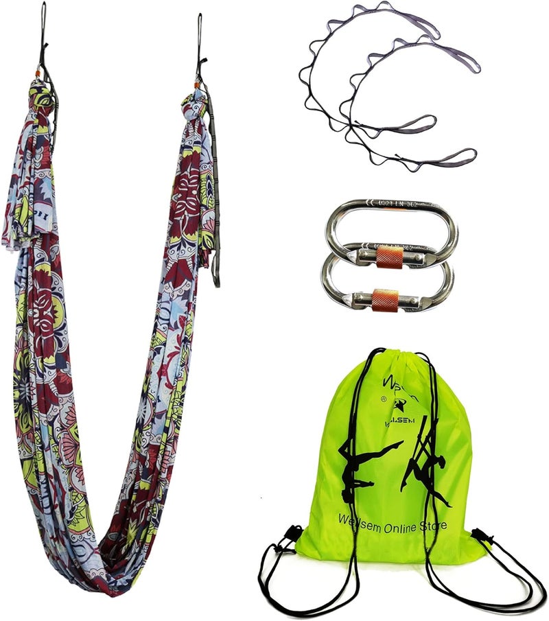 wellsem Aerial Yoga Hammock Aerial Pilates Silk Yoga Swing Set Inversion Equipment include daisy Chain, Pose Guide 5.5 yards - Image 1